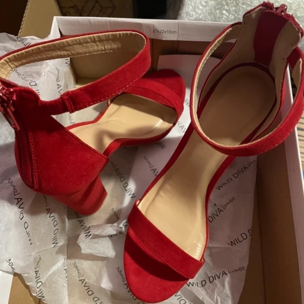 Wild Diva Vibrant Red Ankle Strap Heels